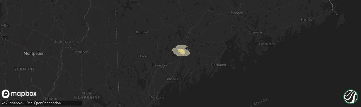 Hail map in Farmingdale, ME on July 9, 2024