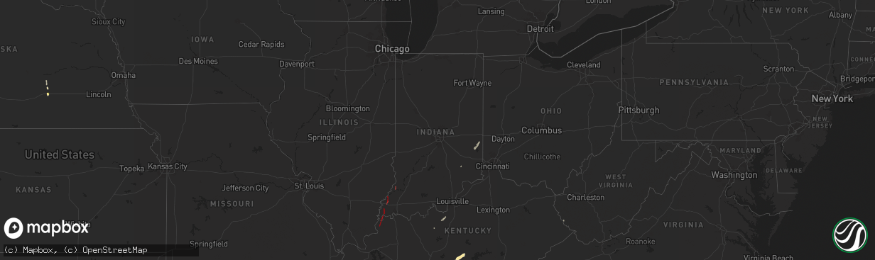 Hail map in Indiana on July 9, 2024