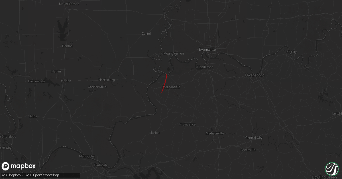 Hail map in Morganfield, KY on July 9, 2024