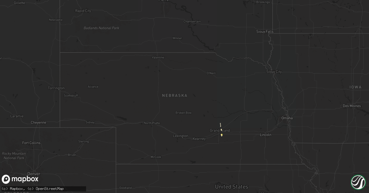 Hail map in Nebraska on July 9, 2024