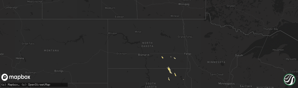 Hail map in North Dakota on July 9, 2024