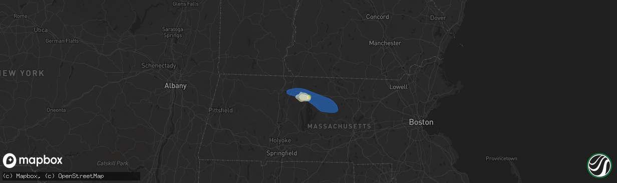 Hail map in Orange, MA on July 9, 2024