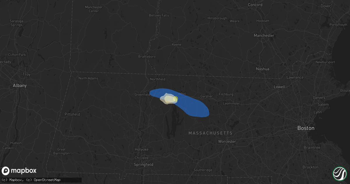 Hail map in Orange, MA on July 9, 2024