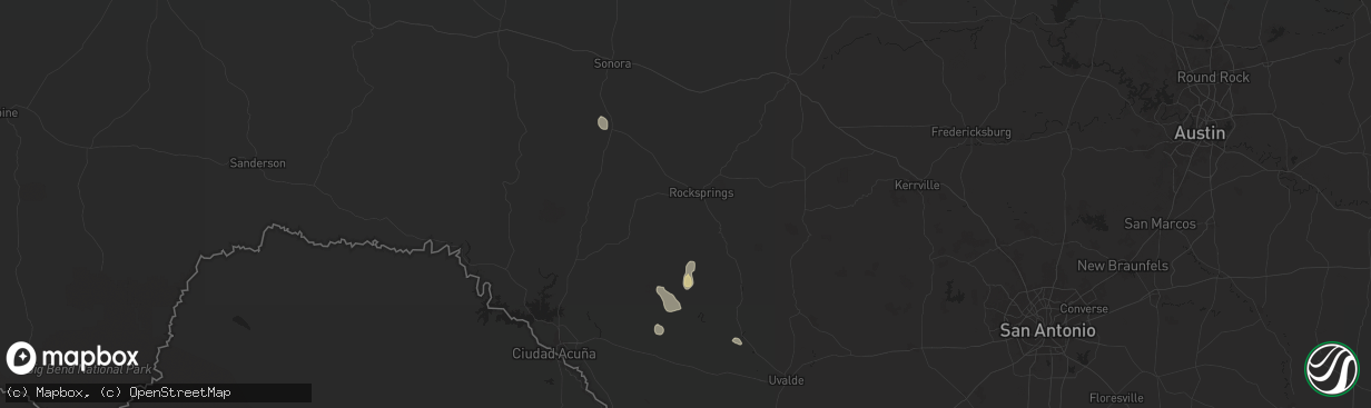 Hail map in Rocksprings, TX on July 9, 2024