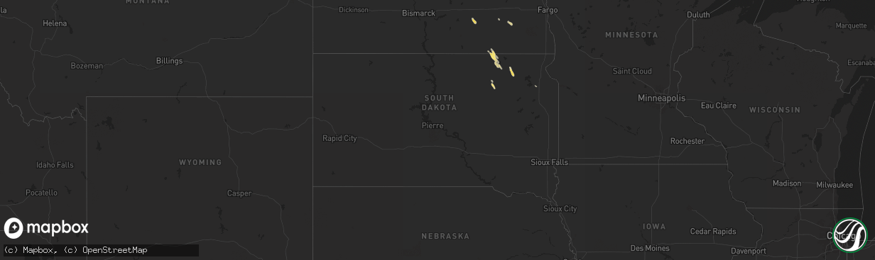 Hail map in South Dakota on July 9, 2024