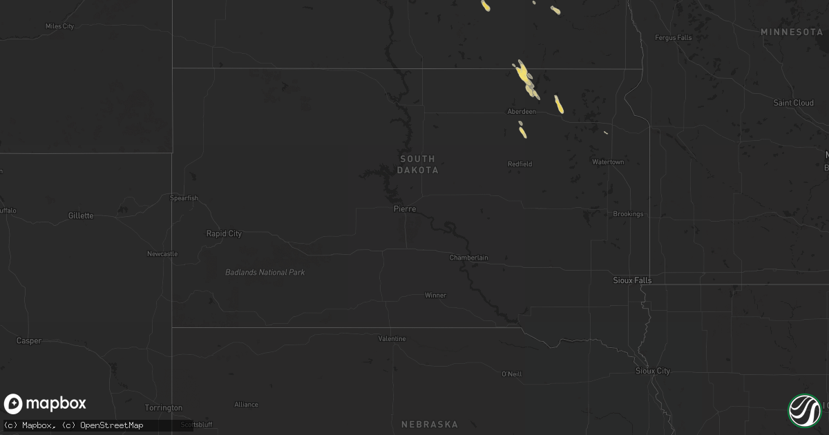 Hail map in South Dakota on July 9, 2024