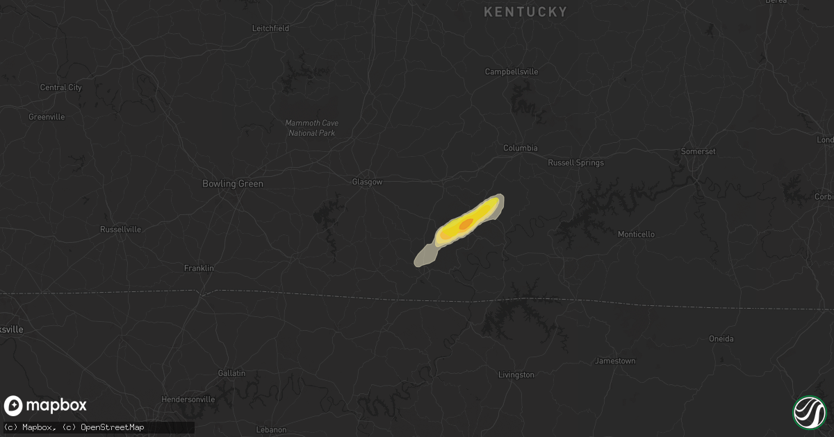 Hail map in Summer Shade, KY on July 9, 2024
