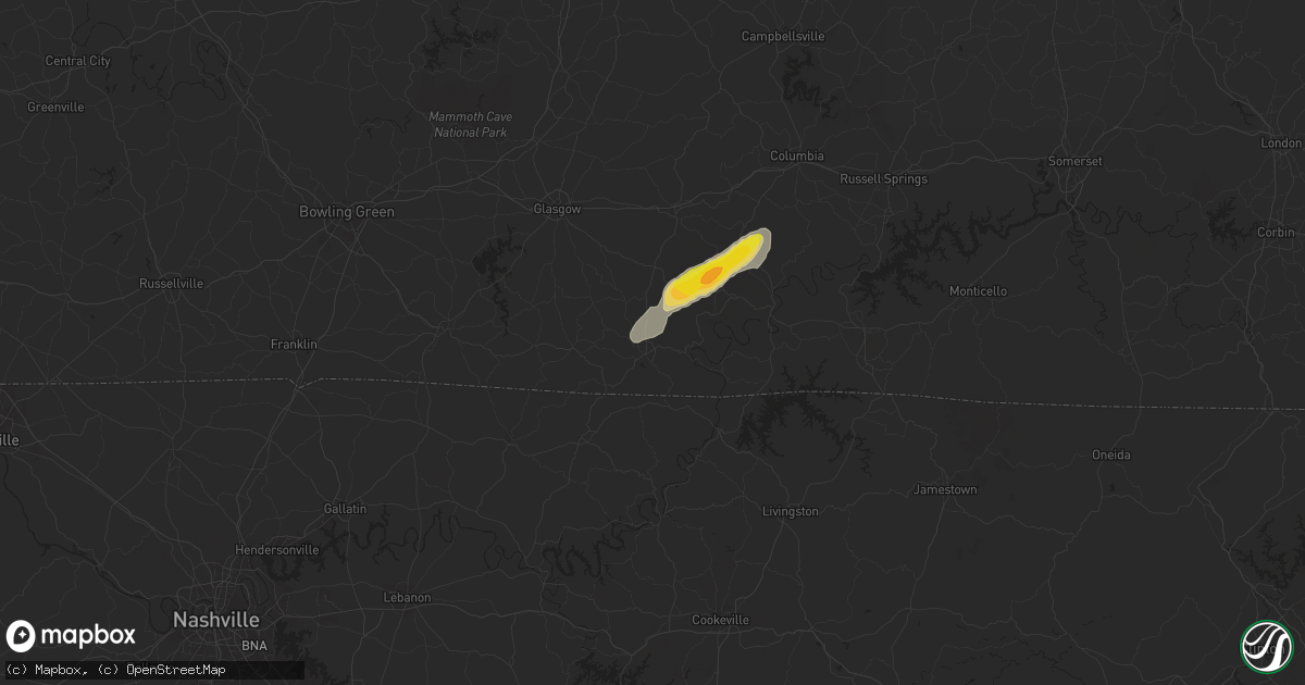 Hail map in Tompkinsville, KY on July 9, 2024