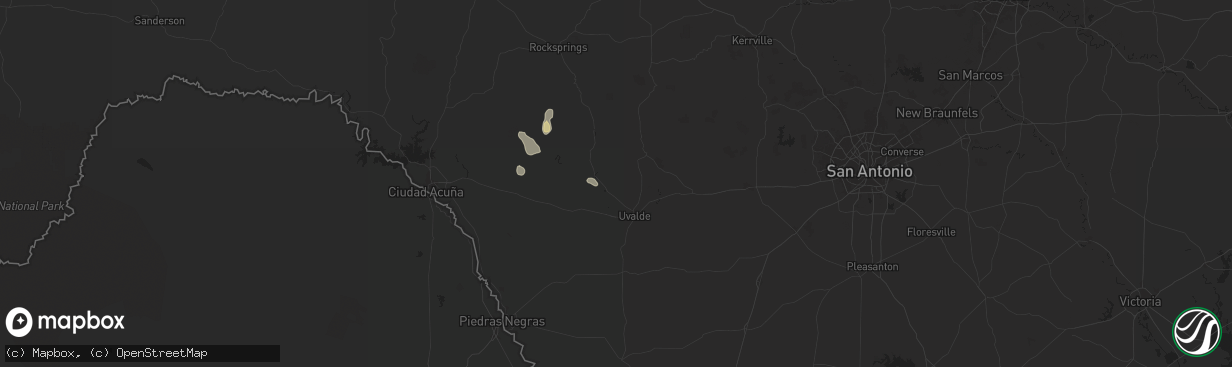 Hail map in Uvalde, TX on July 9, 2024