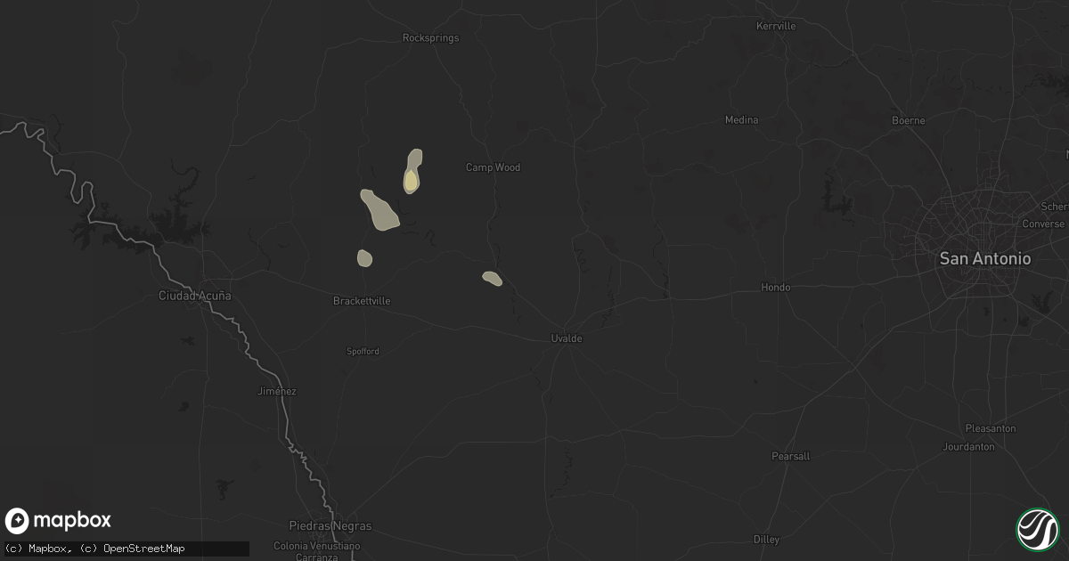 Hail map in Uvalde, TX on July 9, 2024