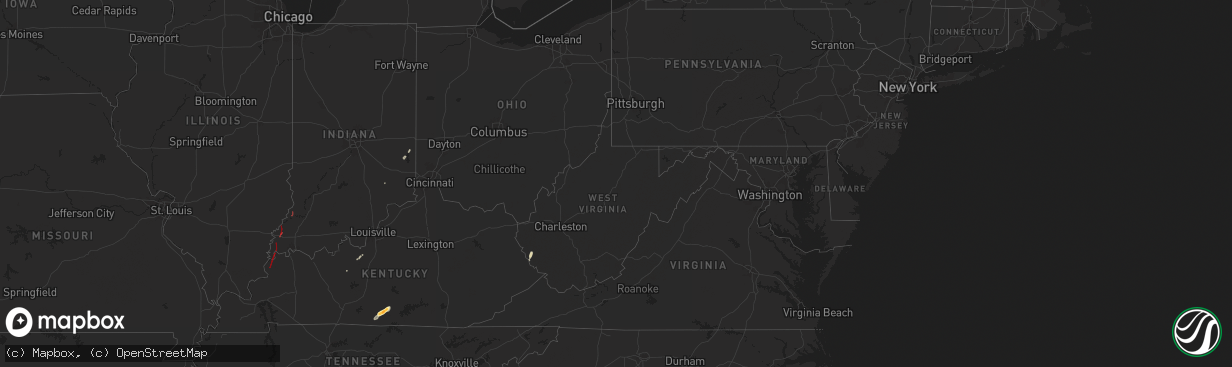 Hail map in West Virginia on July 9, 2024