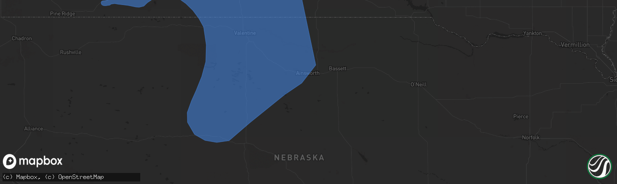 Hail map in Ainsworth, NE on July 9, 2025