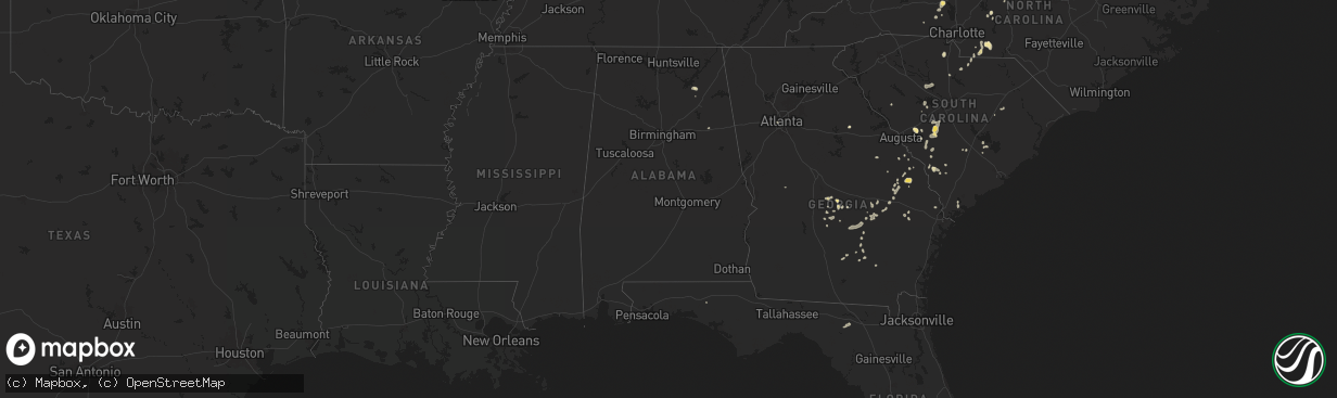 Hail map in Alabama on July 9, 2025