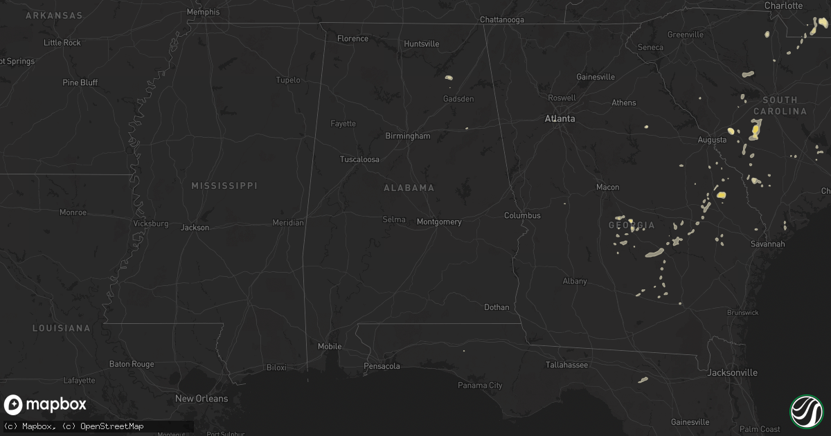Hail map in Alabama on July 9, 2025