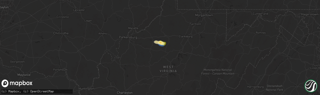 Hail map in Auburn, WV on July 9, 2025