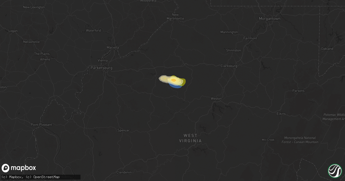 Hail map in Auburn, WV on July 9, 2025