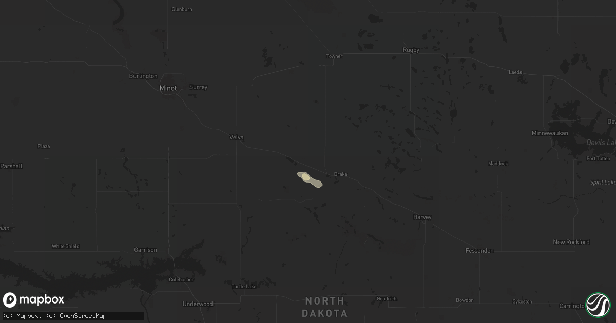 Hail map in Balfour, ND on July 9, 2025