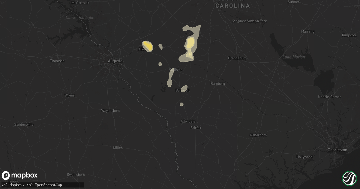 Hail map in Barnwell, SC on July 9, 2025