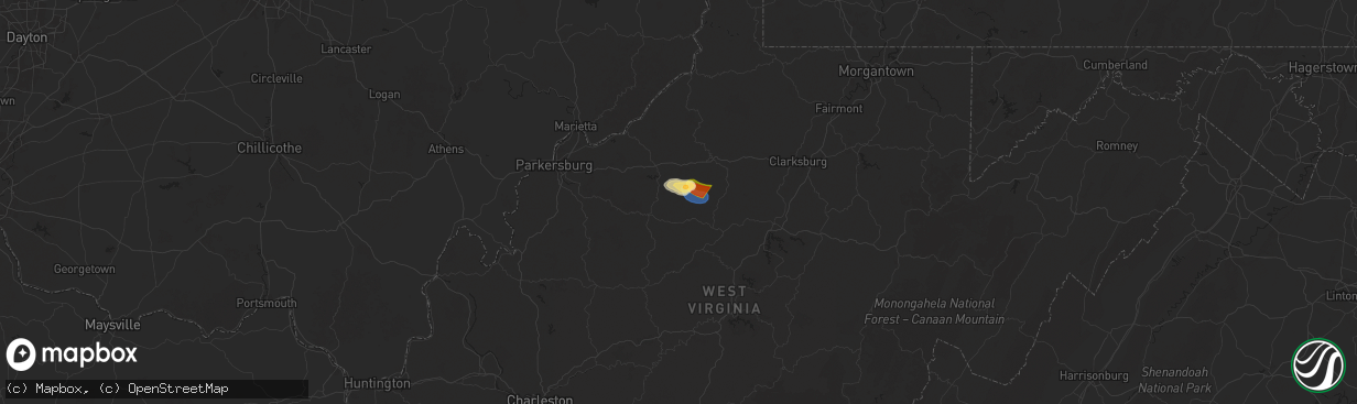 Hail map in Berea, WV on July 9, 2025