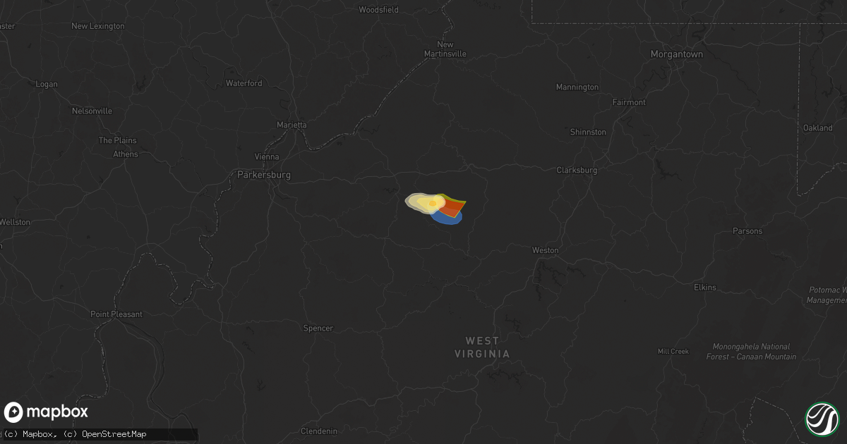 Hail map in Berea, WV on July 9, 2025