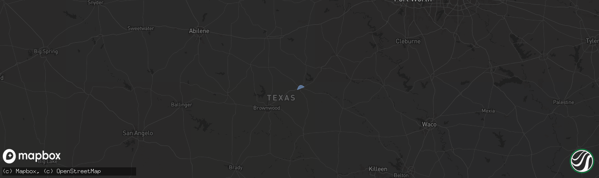 Hail map in Comanche, TX on July 9, 2025