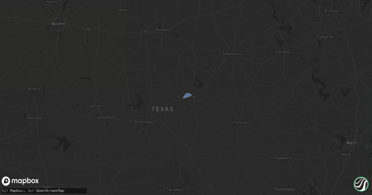 Hail map in Comanche, TX on July 9, 2025