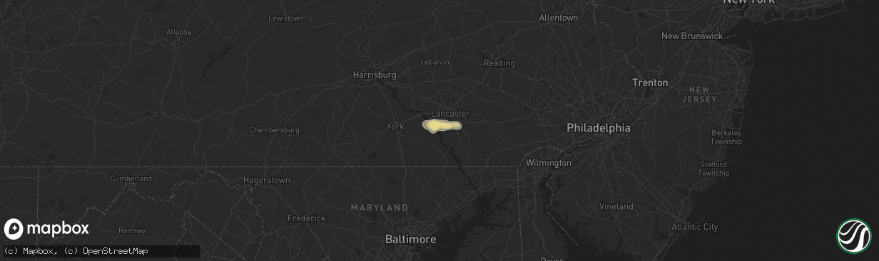 Hail map in Conestoga, PA on July 9, 2025