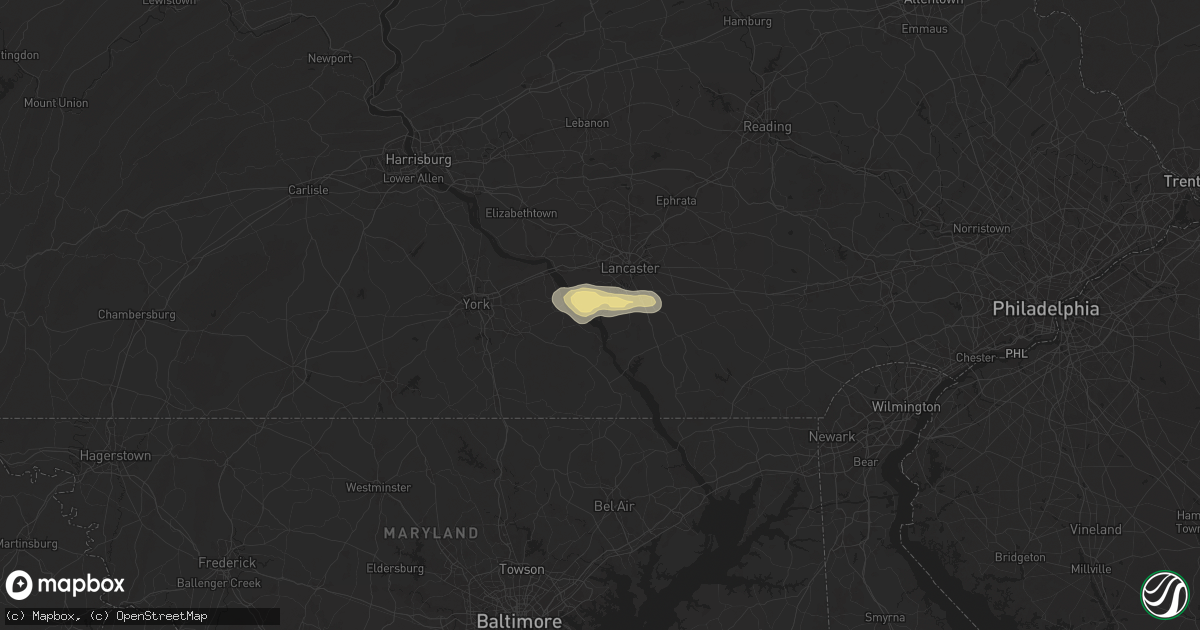 Hail map in Conestoga, PA on July 9, 2025