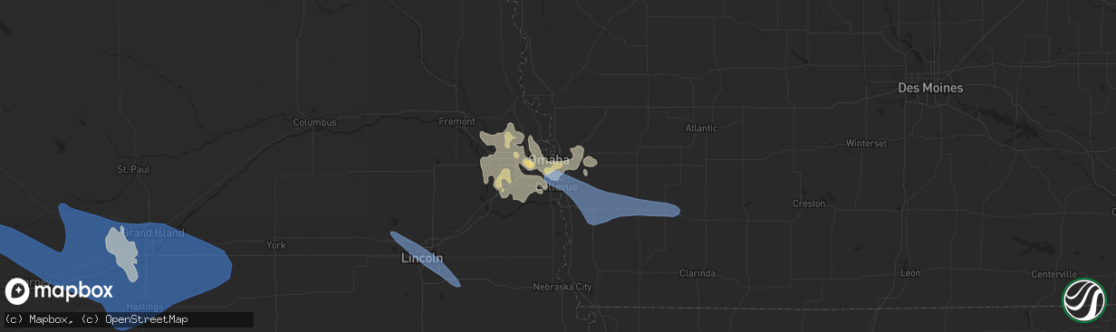 Hail map in Council Bluffs, IA on July 9, 2025