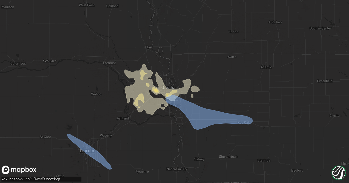 Hail map in Council Bluffs, IA on July 9, 2025