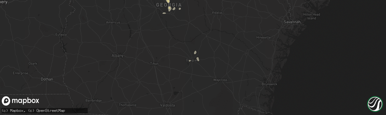 Hail map in Douglas, GA on July 9, 2025