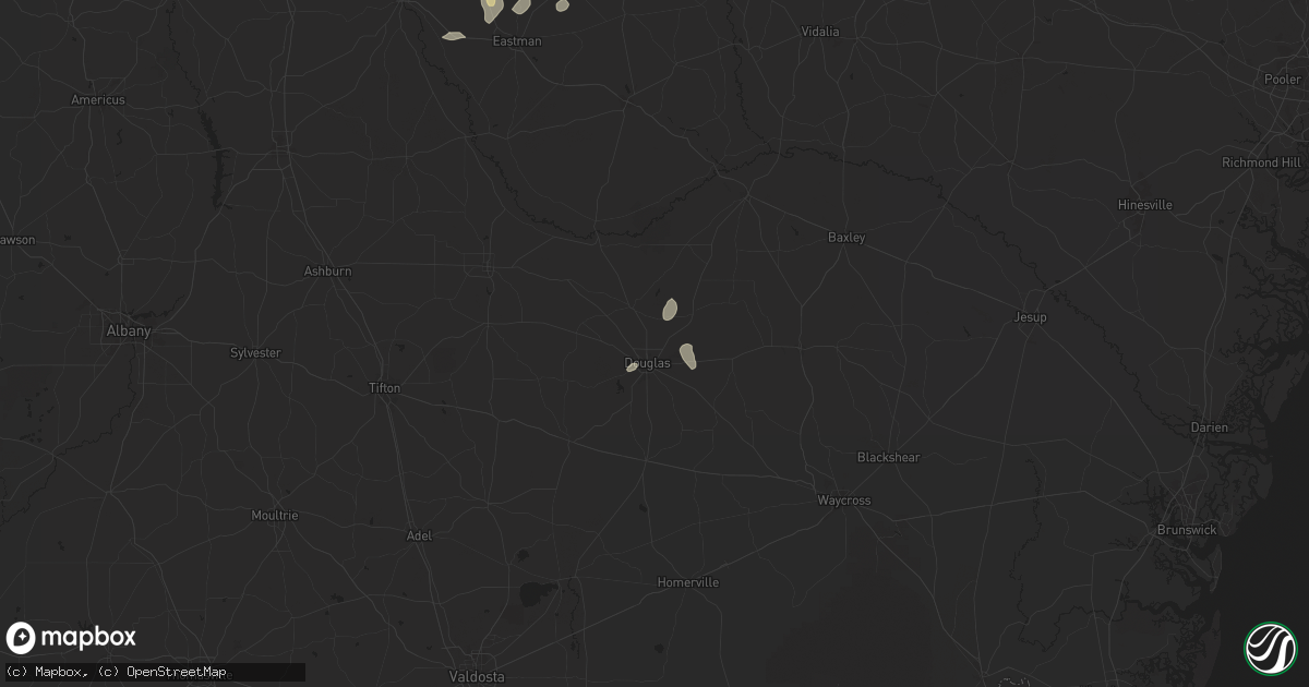 Hail map in Douglas, GA on July 9, 2025
