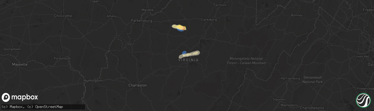 Hail map in Exchange, WV on July 9, 2025