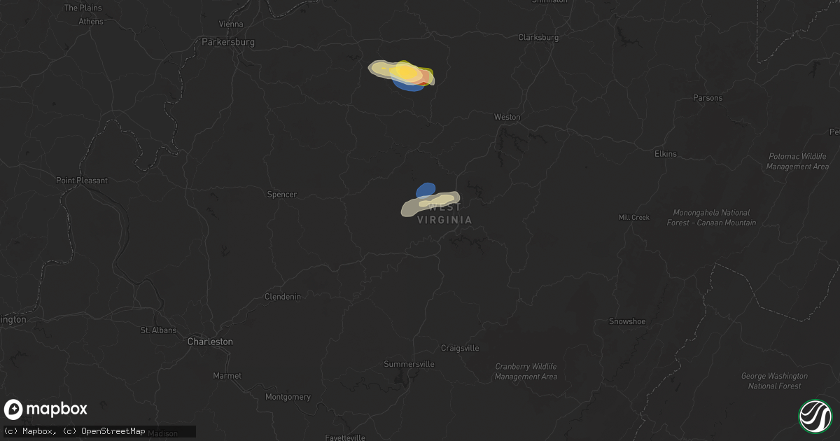 Hail map in Gassaway, WV on July 9, 2025