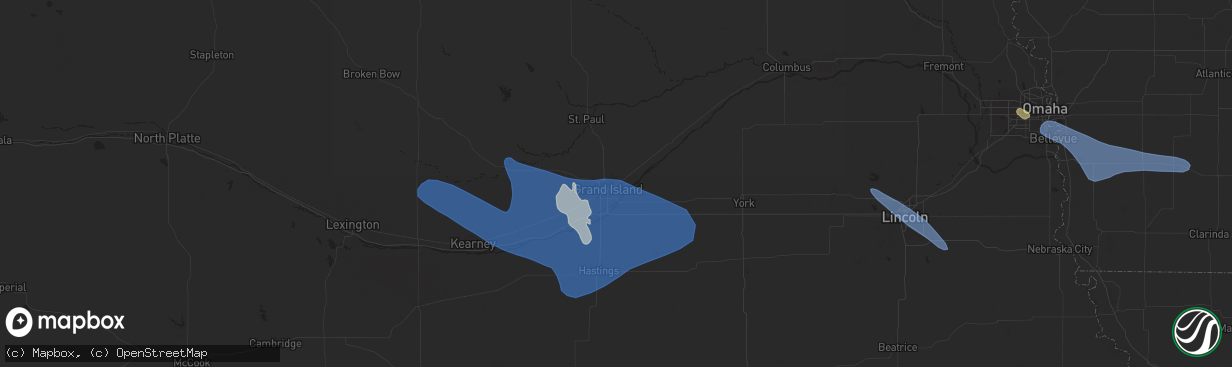 Hail map in Grand Island, NE on July 9, 2025