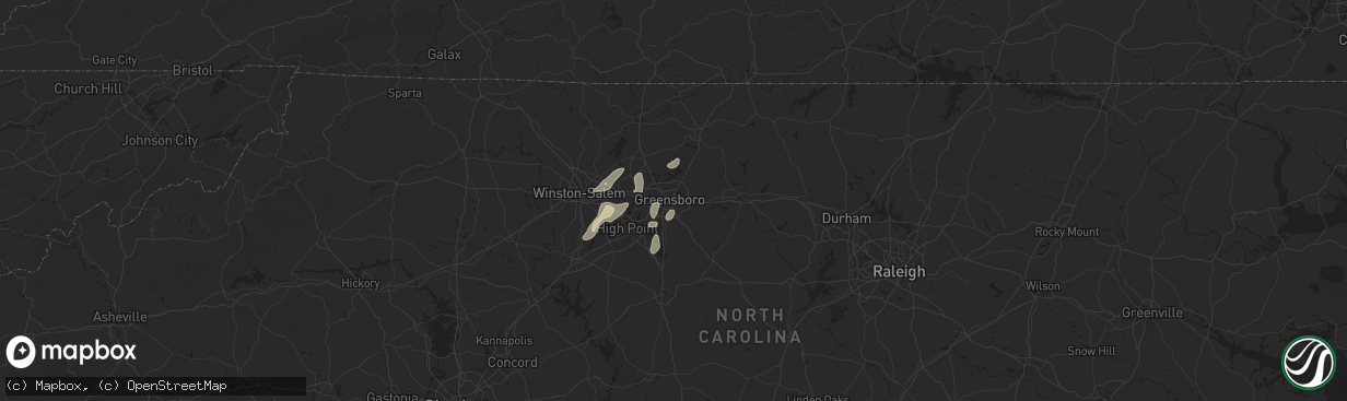 Hail map in Greensboro, NC on July 9, 2025