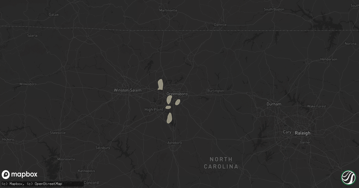 Hail map in Greensboro, NC on July 9, 2025