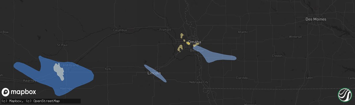 Hail map in Gretna, NE on July 9, 2025
