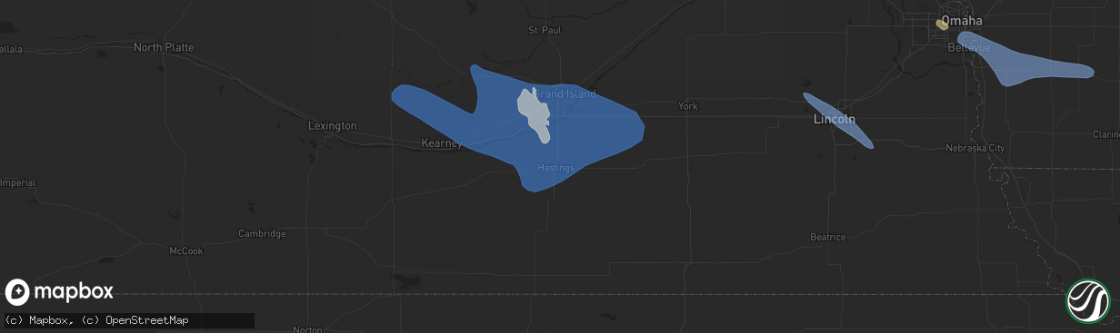 Hail map in Hastings, NE on July 9, 2025