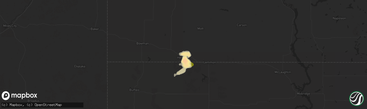 Hail map in Hettinger, ND on July 9, 2025