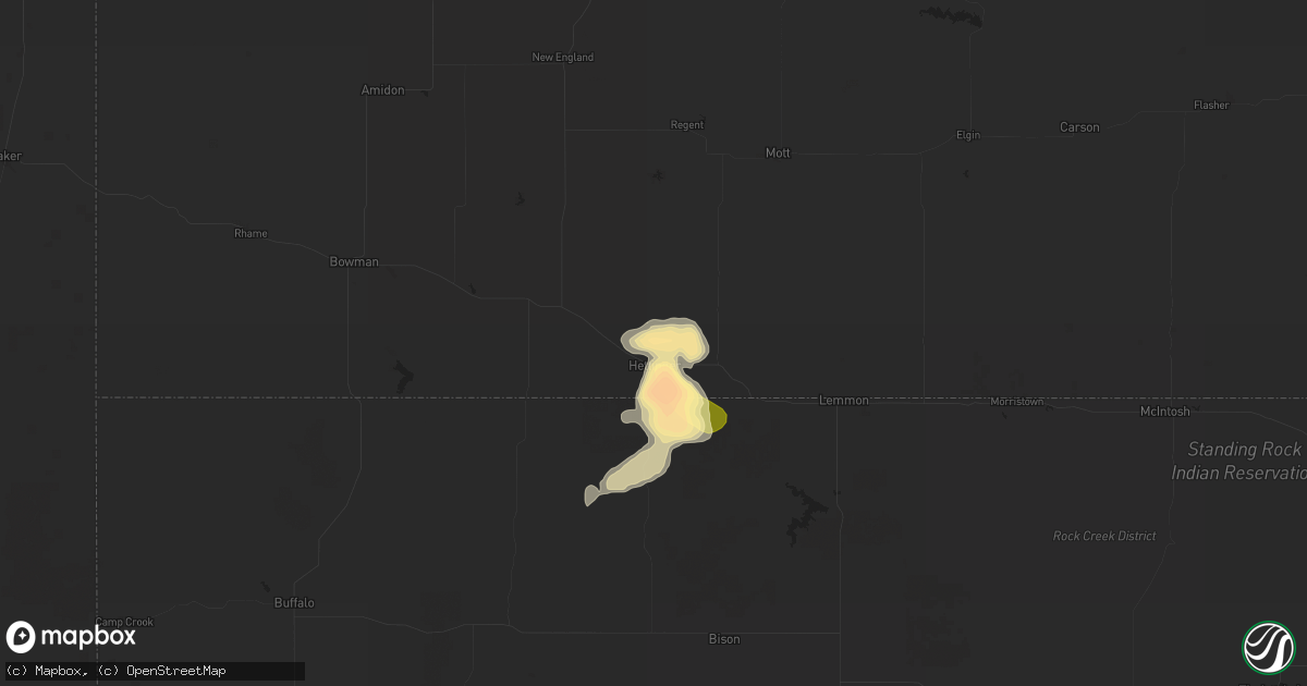 Hail map in Hettinger, ND on July 9, 2025
