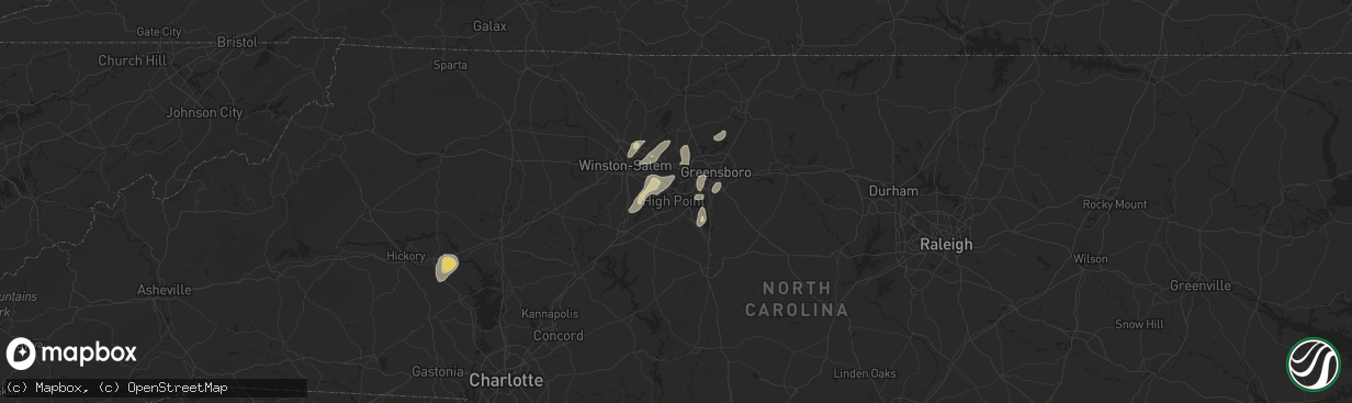 Hail map in High Point, NC on July 9, 2025