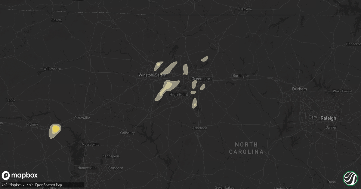 Hail map in High Point, NC on July 9, 2025