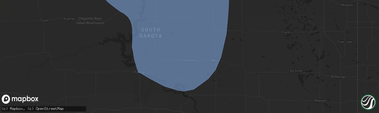 Hail map in Highmore, SD on July 9, 2025