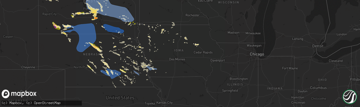 Hail map in Iowa on July 9, 2025