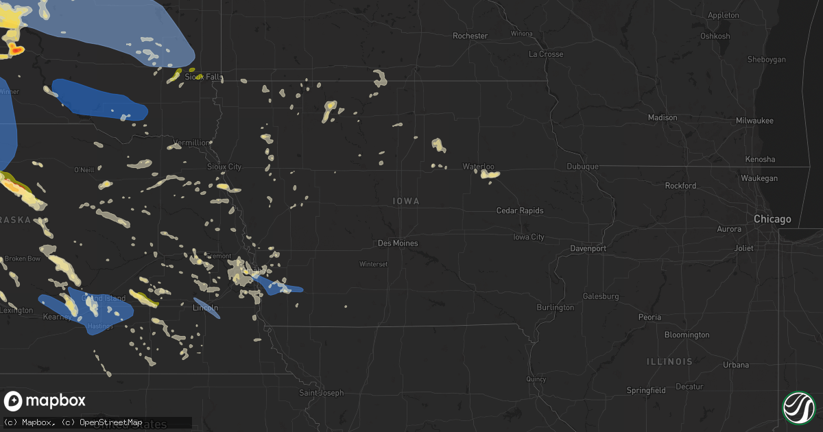 Hail map in Iowa on July 9, 2025