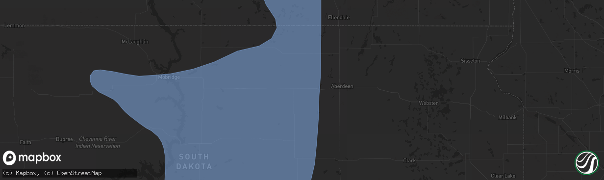Hail map in Ipswich, SD on July 9, 2025