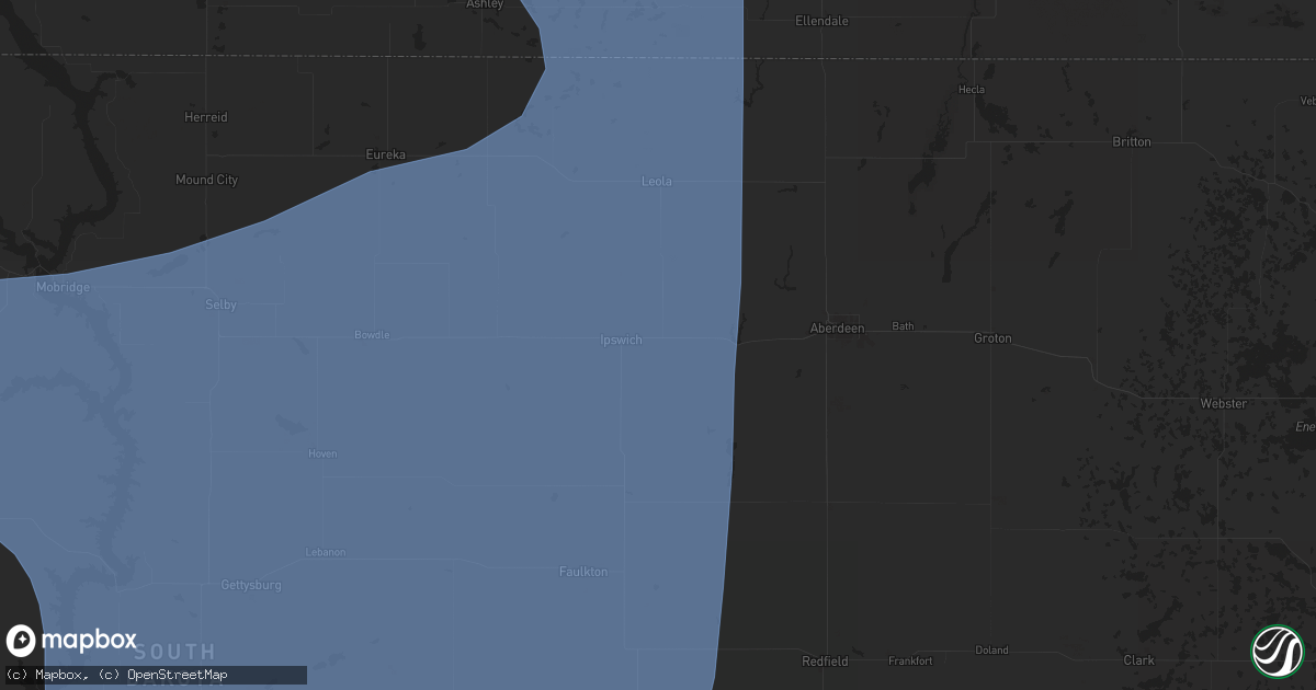 Hail map in Ipswich, SD on July 9, 2025