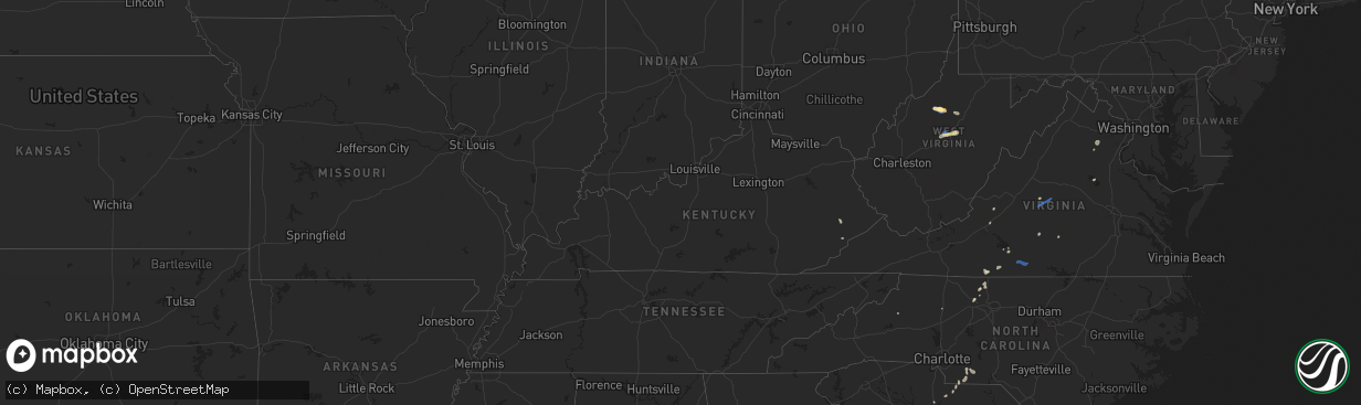 Hail map in Kentucky on July 9, 2025
