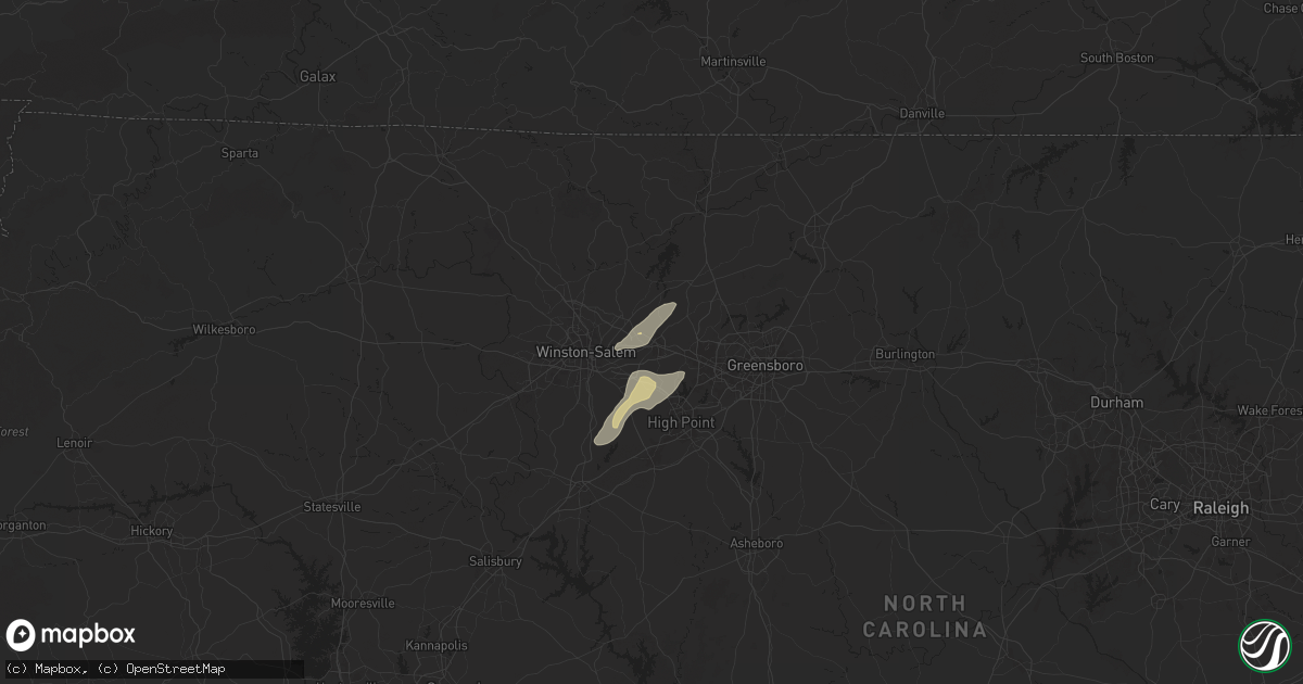 Hail map in Kernersville, NC on July 9, 2025